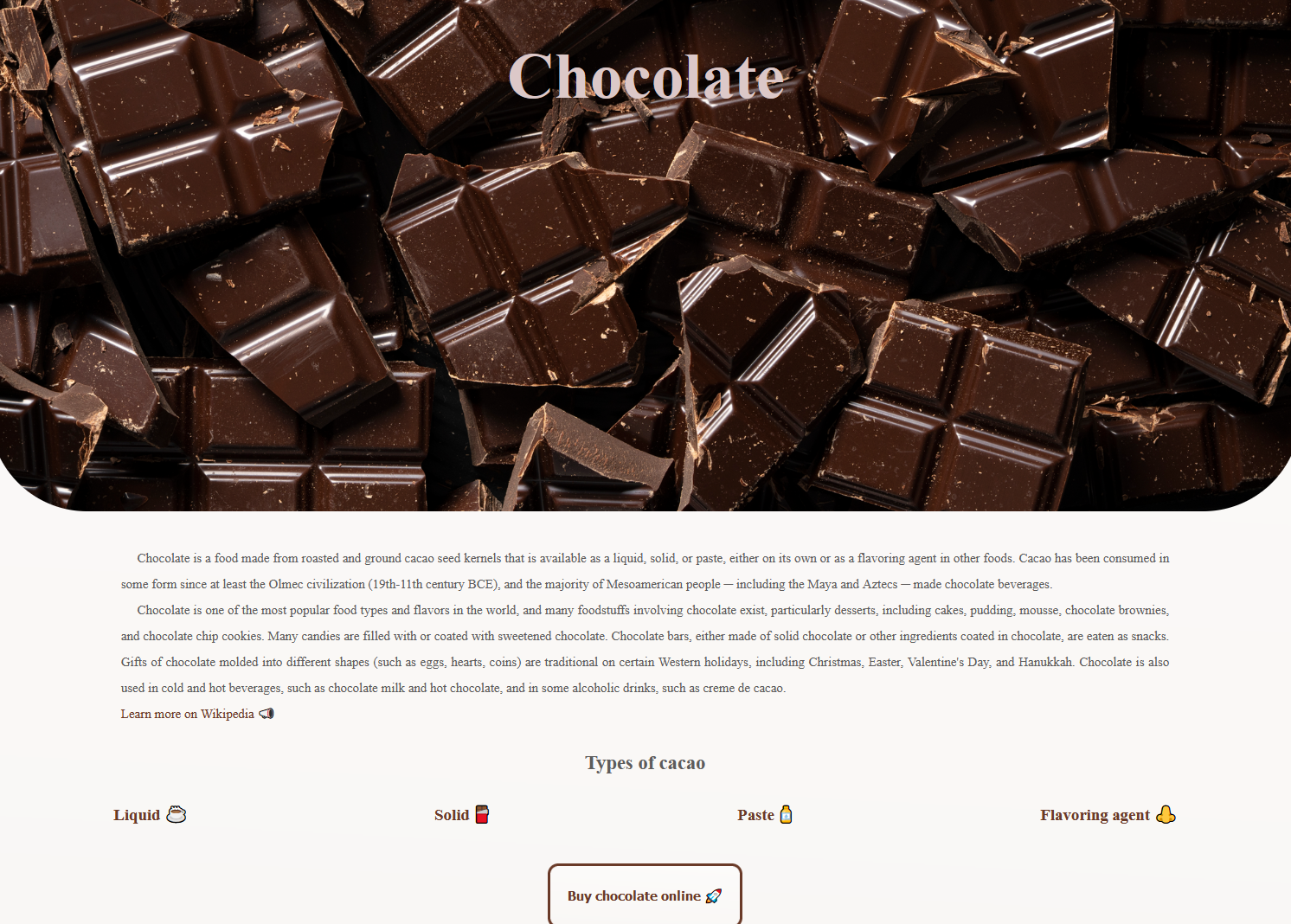 Site about chocolate